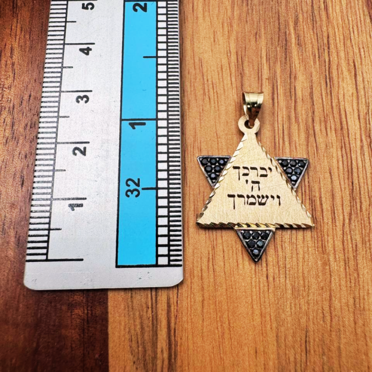 Star of David with Birkat Kohanim Blessing 14K Gold Pendant with Black Onyx