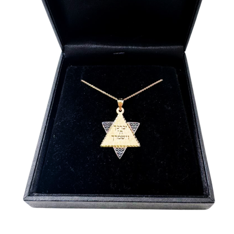 Star of David with Birkat Kohanim Blessing 14K Gold Pendant with Black Onyx