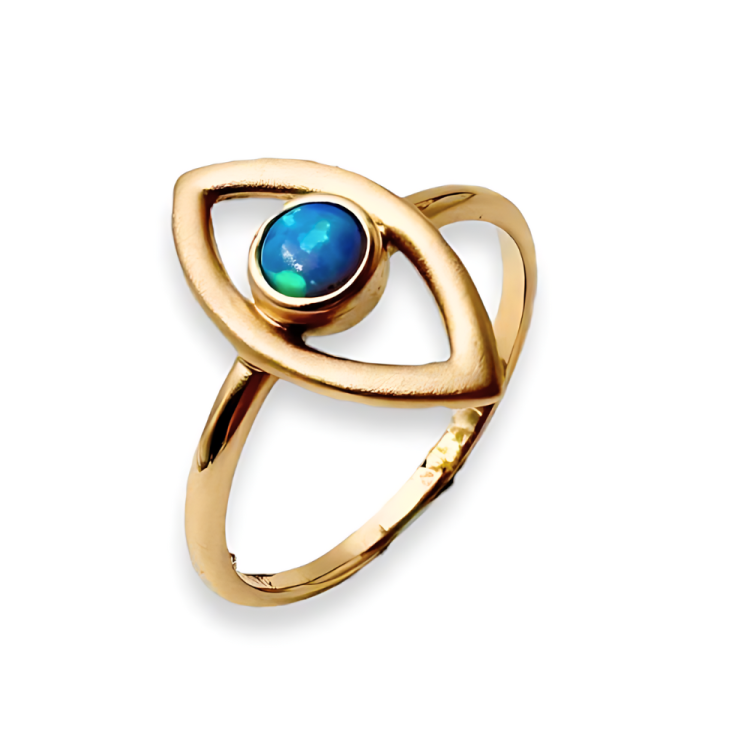 Evil Eye Ring in 14K Gold with Blue Opalite - Good Luck Charm