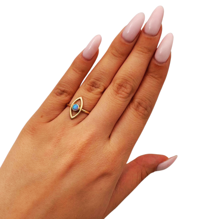 Evil Eye Ring in 14K Gold with Blue Opalite - Good Luck Charm