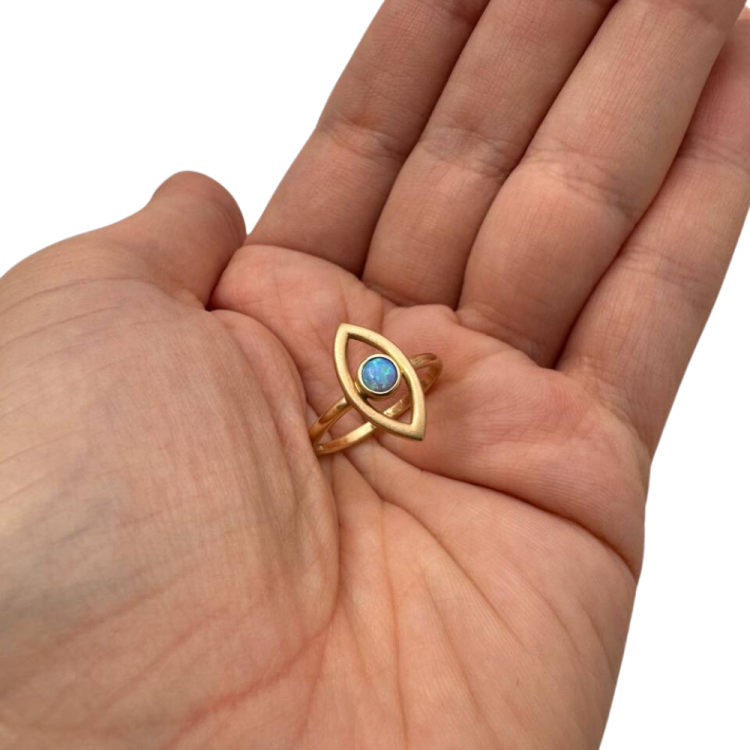 Evil Eye Ring in 14K Gold with Blue Opalite - Good Luck Charm