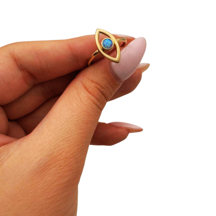 Evil Eye Ring in 14K Gold with Blue Opalite - Good Luck Charm