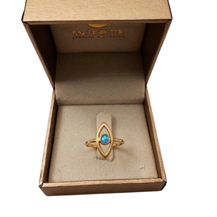 Evil Eye Ring in 14K Gold with Blue Opalite - Good Luck Charm