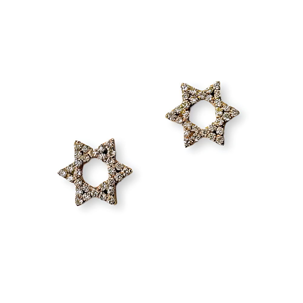 Star of David Diamond Stud Earrings in 14K Gold