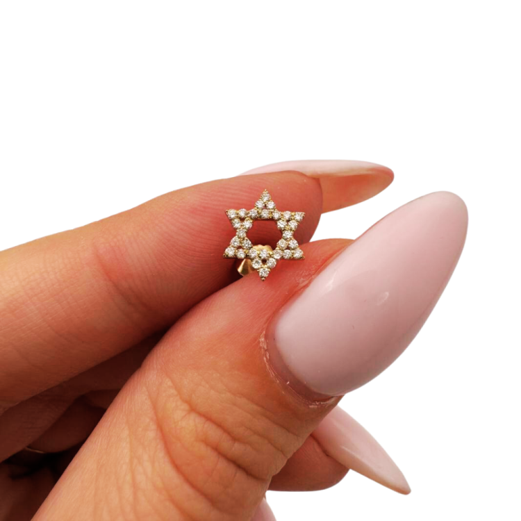 Star of David Diamond Stud Earrings in 14K Gold