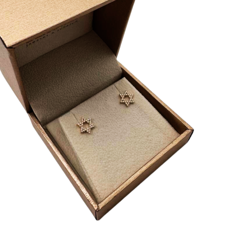 Star of David Diamond Stud Earrings in 14K Gold