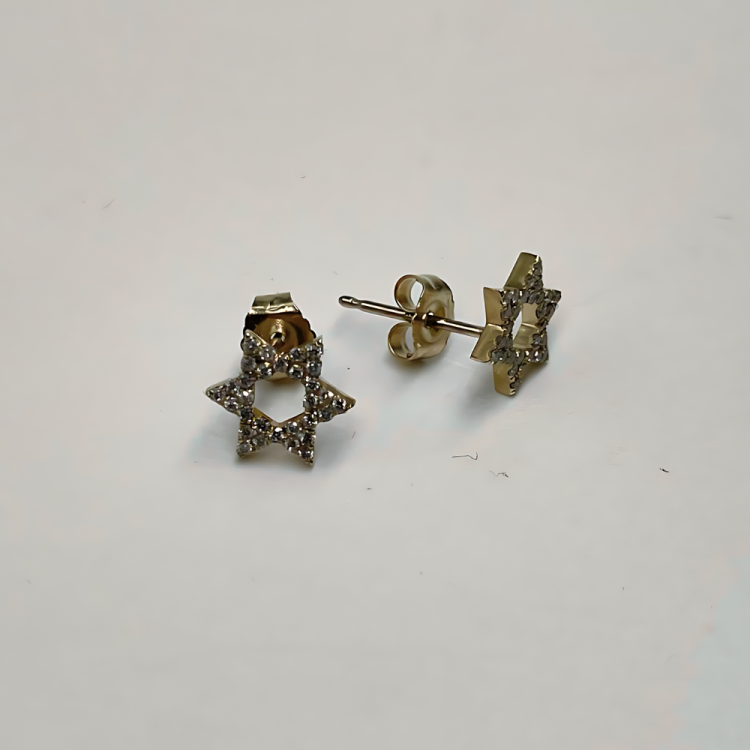 Star of David Diamond Stud Earrings in 14K Gold