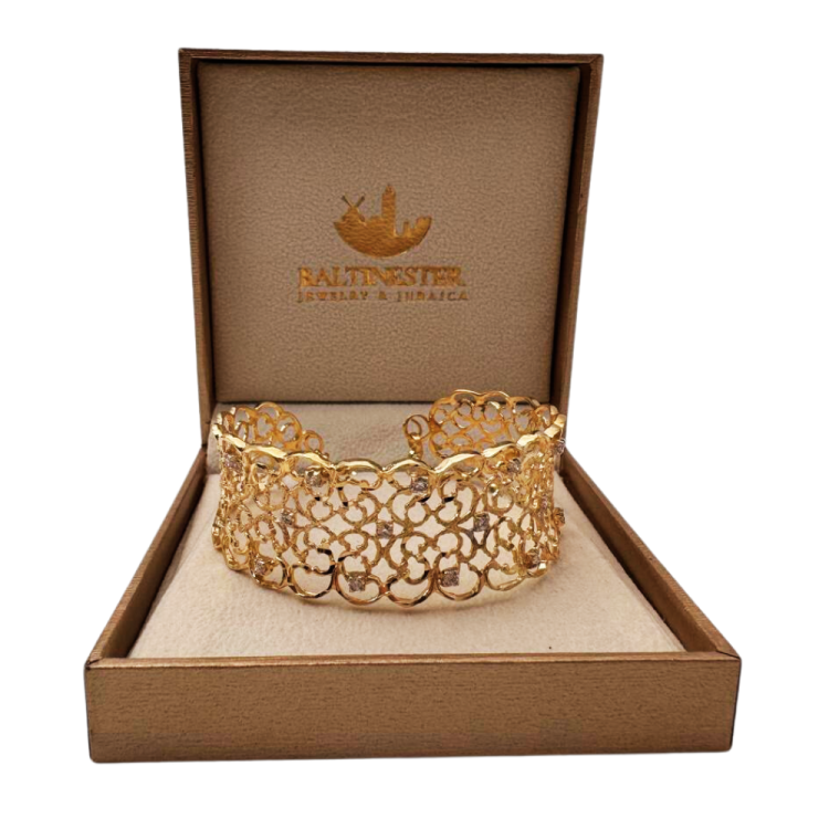 Filigree Gold Bracelet with Diamonds - 14K Gold