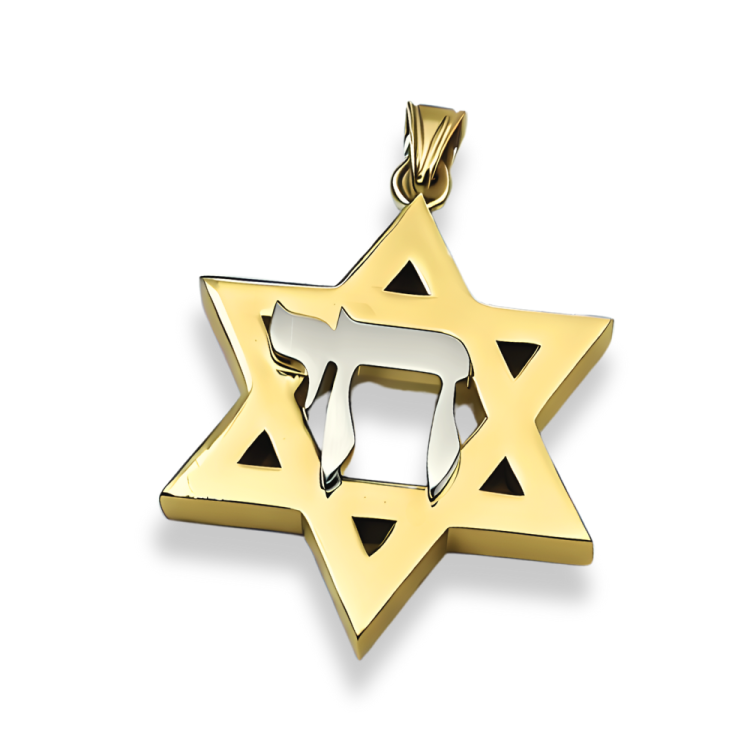 Heavyweight Large Star of David and Chai Pendant in 14k Gold for Men