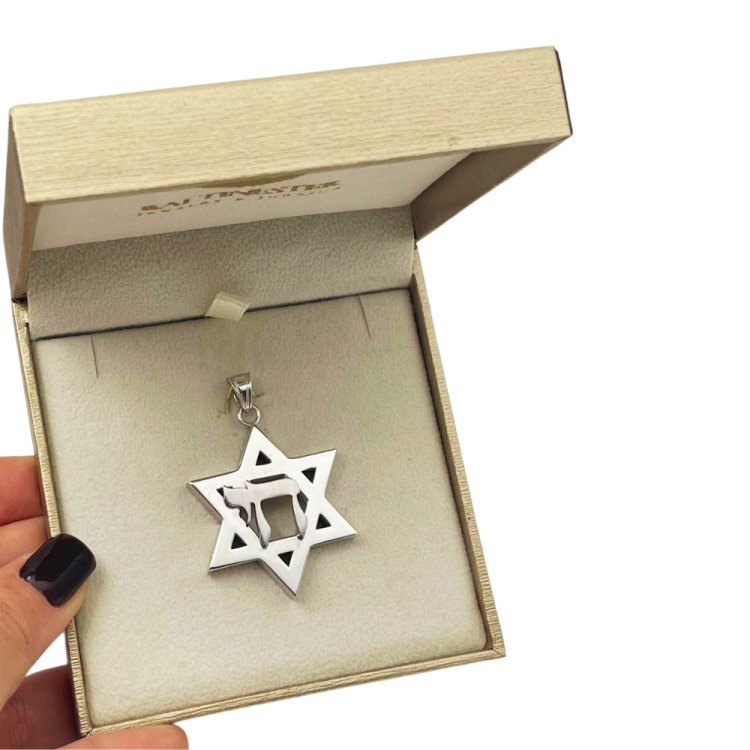 Heavyweight Large Star of David and Chai Pendant in 14k Gold for Men