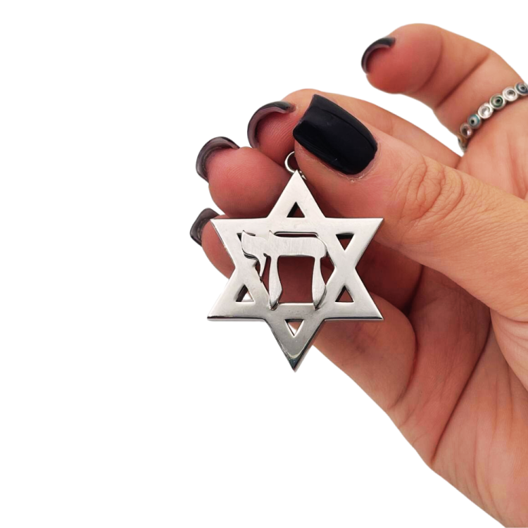 Heavyweight Large Star of David and Chai Pendant in 14k Gold for Men