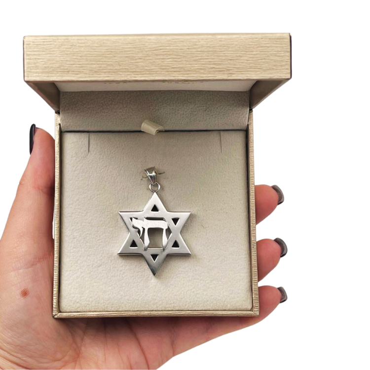 Heavyweight Large Star of David and Chai Pendant in 14k Gold for Men