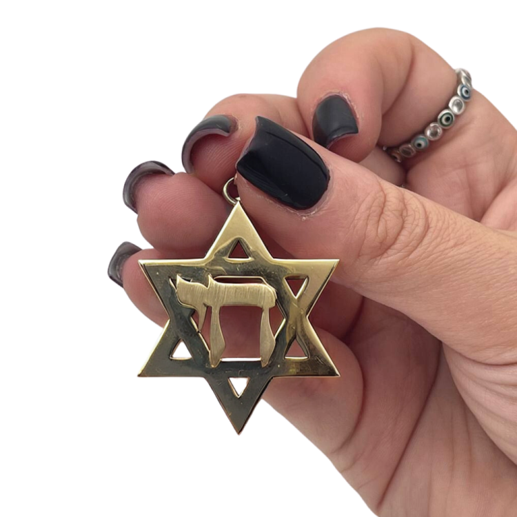 Heavyweight Large Star of David and Chai Pendant in 14k Gold for Men