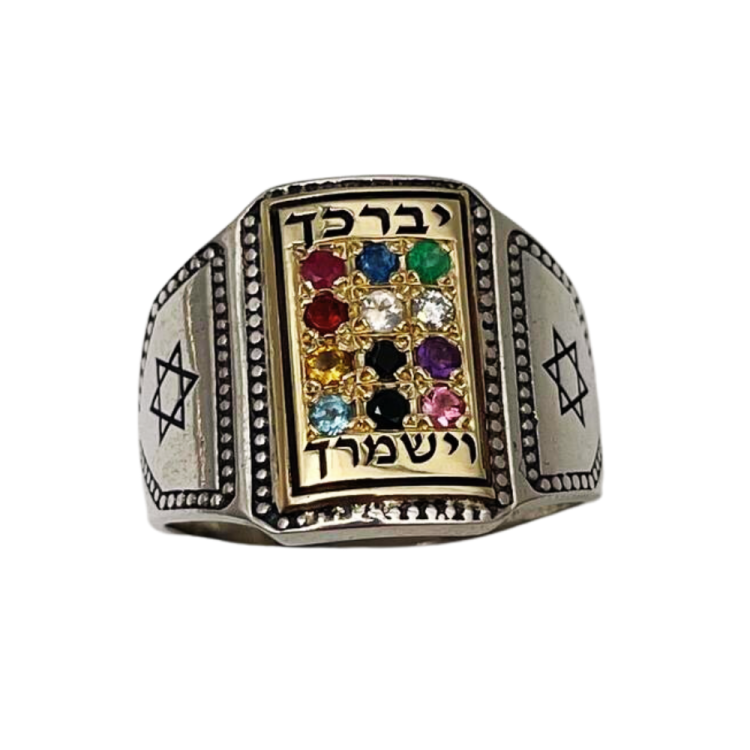 Hoshen Priestly Breastplate Ring in 14K Gold and Silver