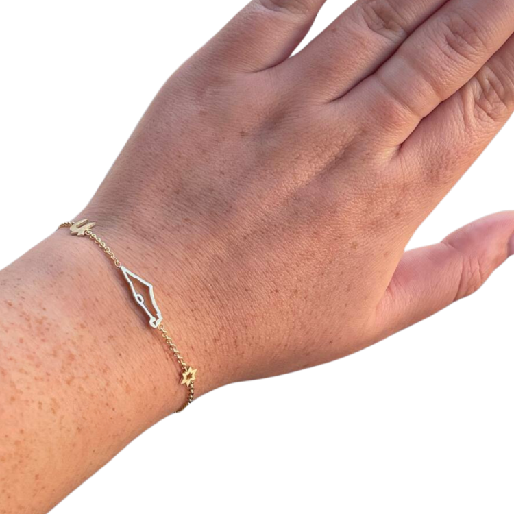 Israel, Chai and Star of David Charm Bracelet in 14K Gold