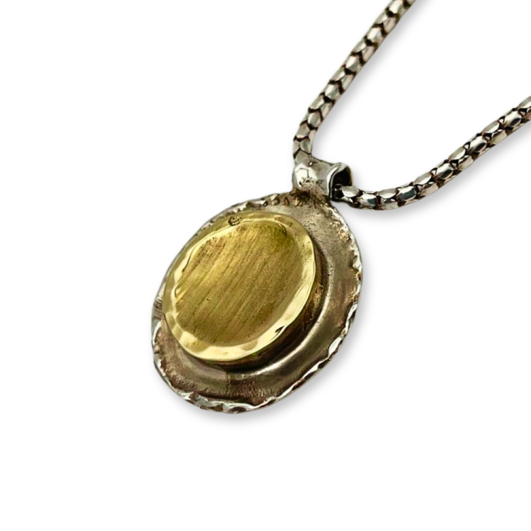 Designer Israeli Nugget Style Pendant Necklace in Silver and Gold