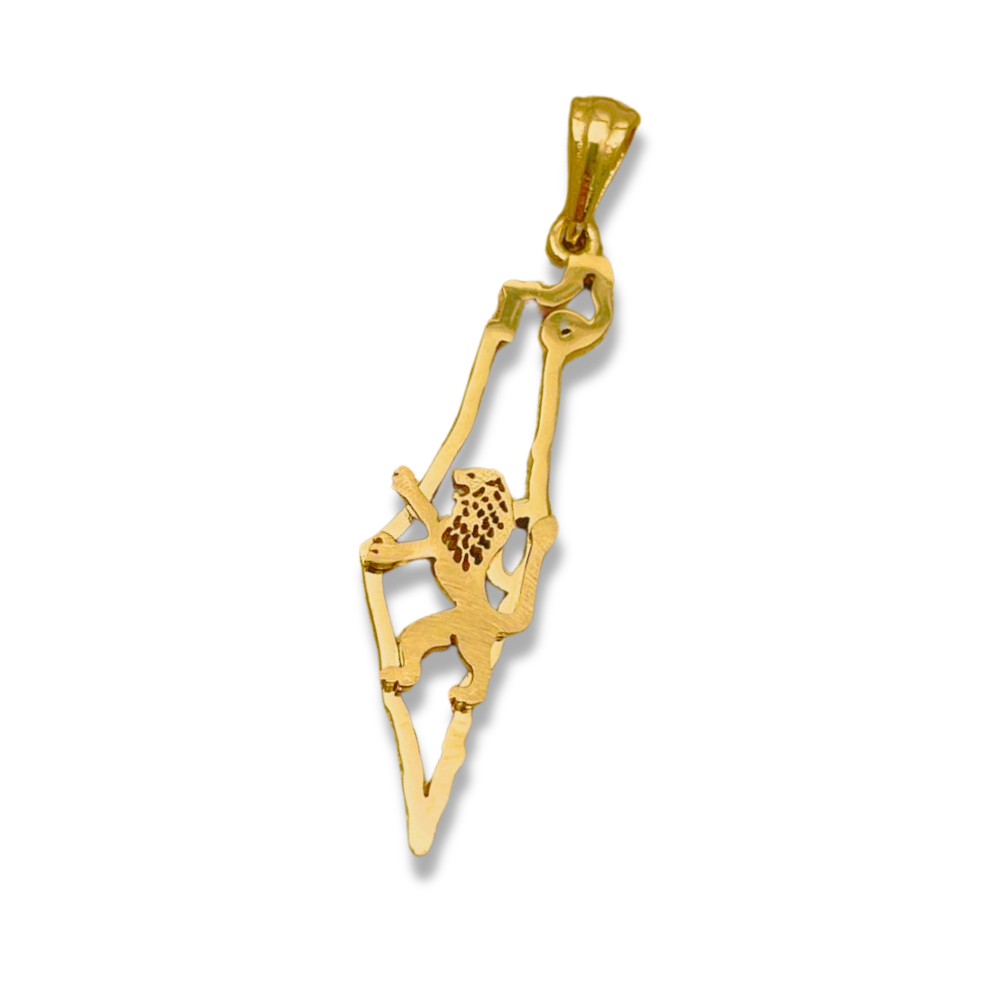 Map of Israel and Lion of Judah Pendant in 14K Gold