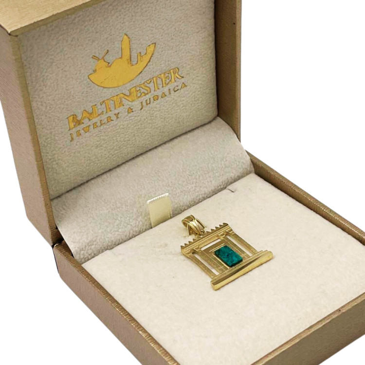 Jerusalem Temple Necklace in 14K Gold with Israeli Eilat Stone