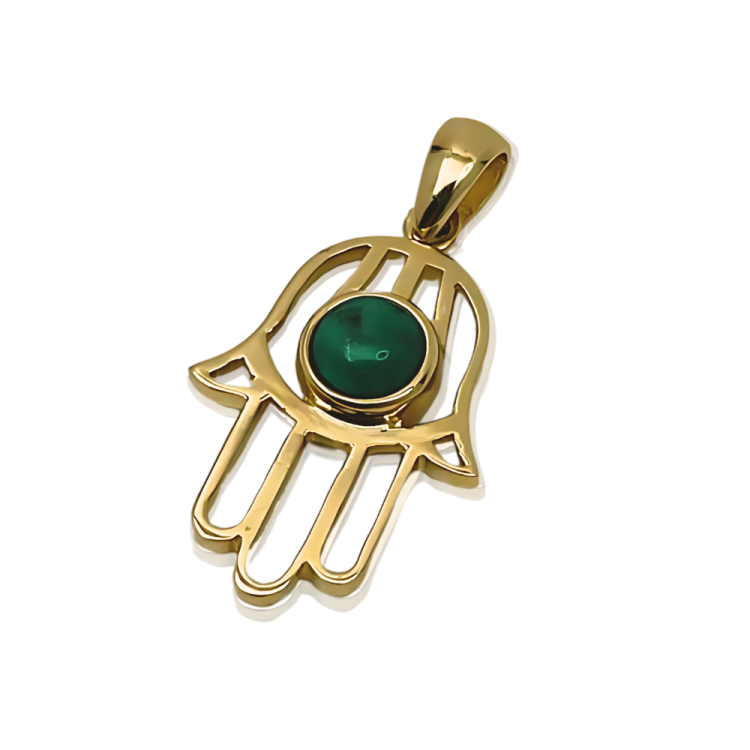 Hamsa Pendant with Eilat Stone in 14K Gold