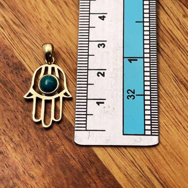 Hamsa Pendant with Eilat Stone in 14K Gold