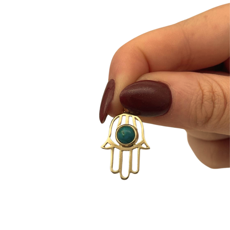 Hamsa Pendant with Eilat Stone in 14K Gold