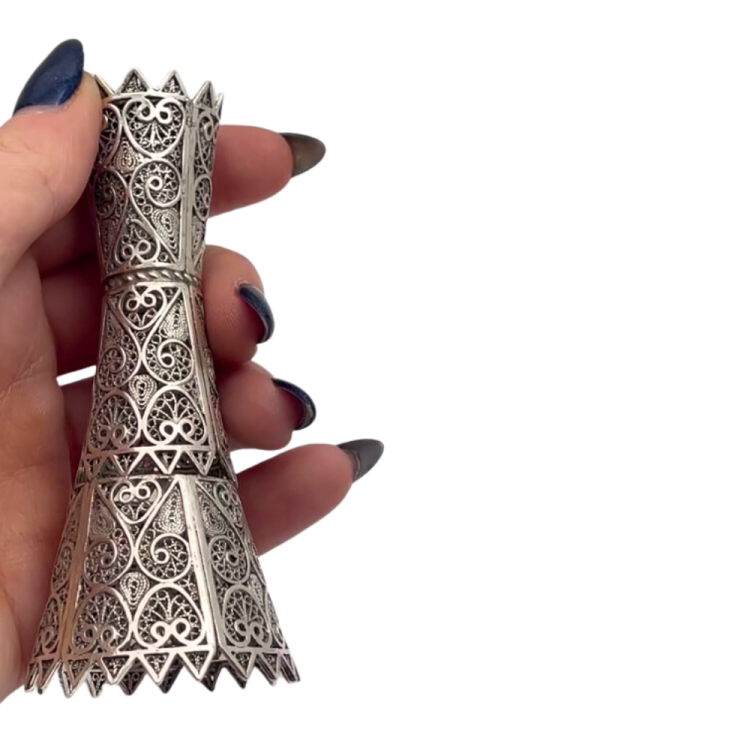 Silver Yemenite Filigree Candlesticks - Set of 2 with Ridged Edging