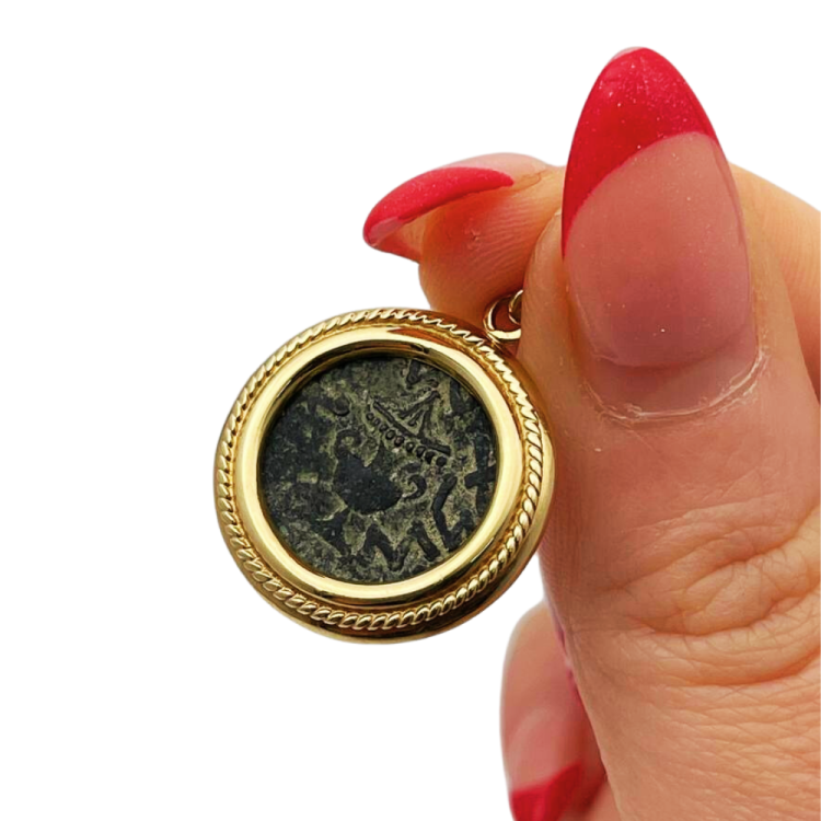 Masada Coin Pendant in 14K Gold with Spiral Frame Border