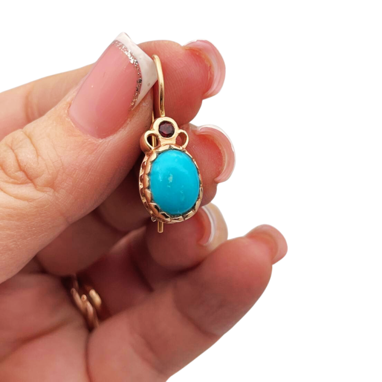 Oval Turquoise & Garnet Earrings in 14K Rose Gold