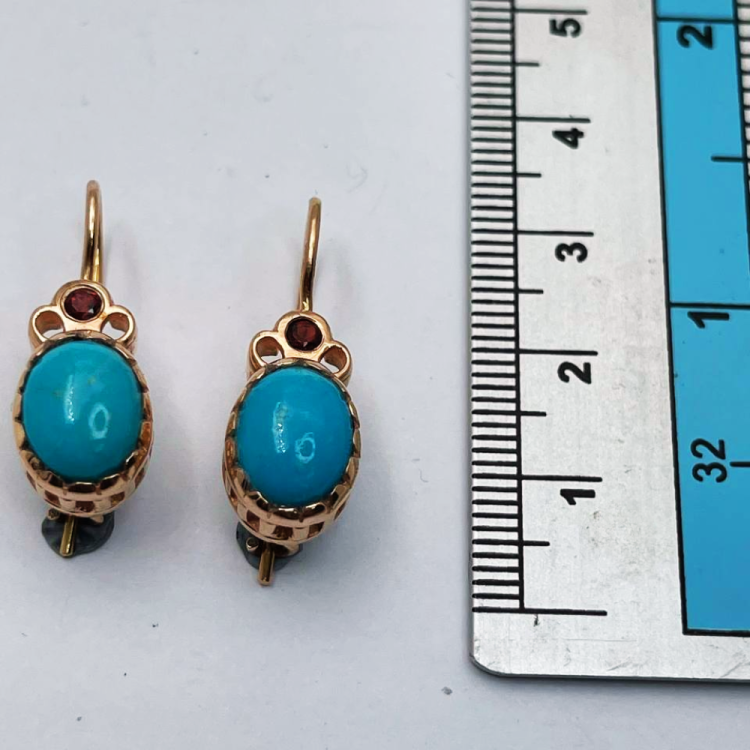 Oval Turquoise & Garnet Earrings in 14K Rose Gold