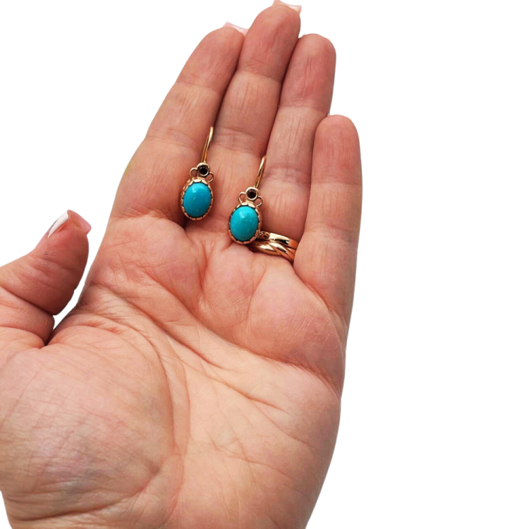 Oval Turquoise & Garnet Earrings in 14K Rose Gold