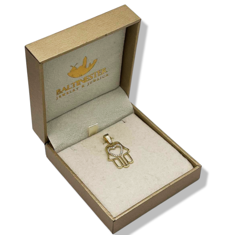 Diamond Heart Hamsa Pendant 14K Gold - Protection Charm