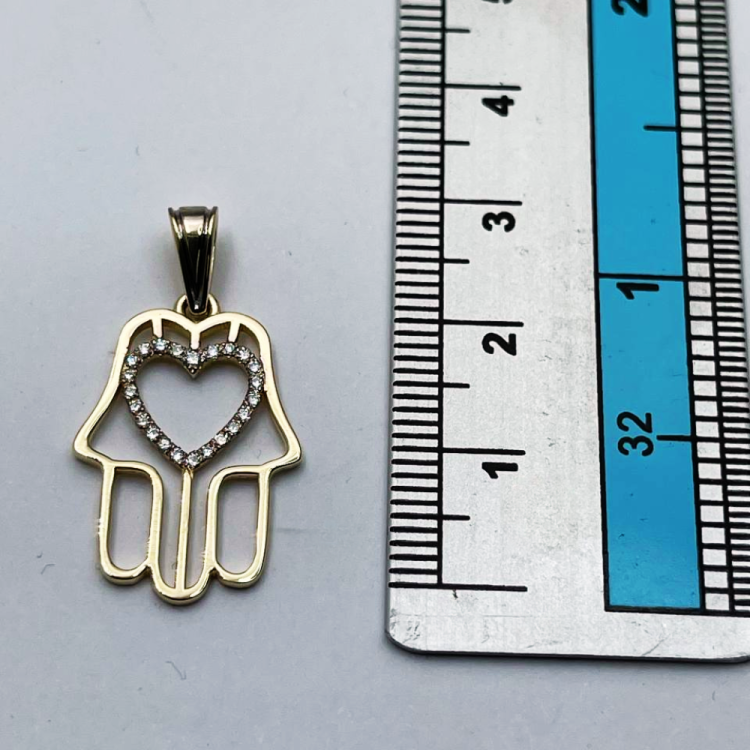 Diamond Heart Hamsa Pendant 14K Gold - Protection Charm