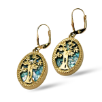 Tree of Life Oval Earrings with Roman Glass in 14K Gold