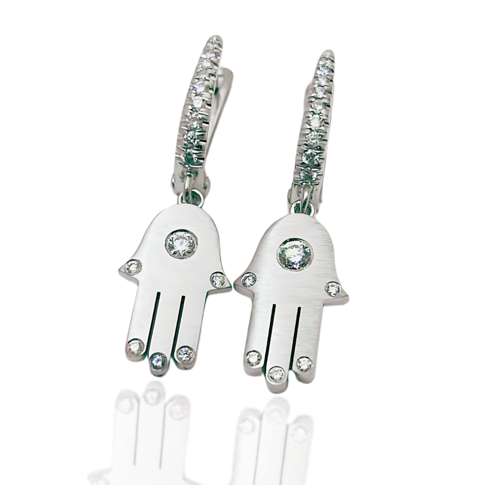 Diamond Hamsa Earrings in 18K Gold