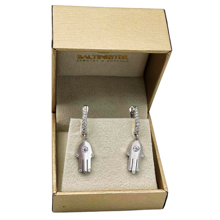 Diamond Hamsa Earrings in 18K Gold