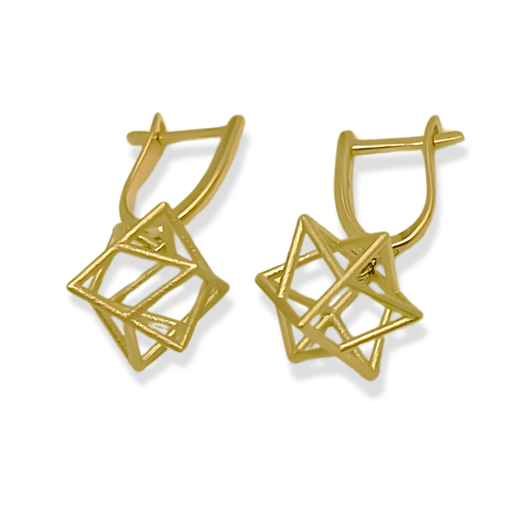 Merkaba Star of David 3D Earrings in 14K Gold