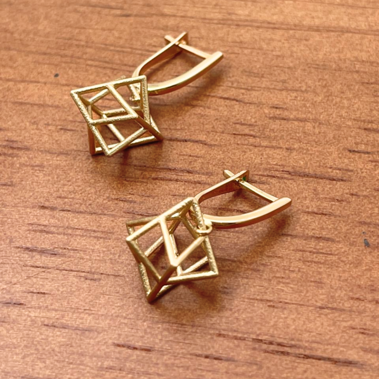 Merkaba Star of David 3D Earrings in 14K Gold