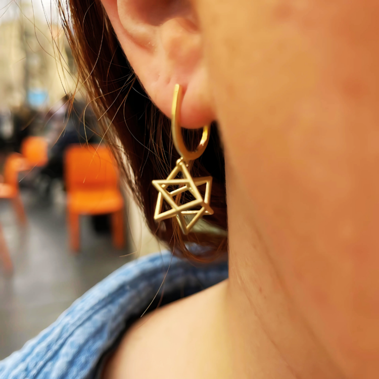 Merkaba Star of David 3D Earrings in 14K Gold