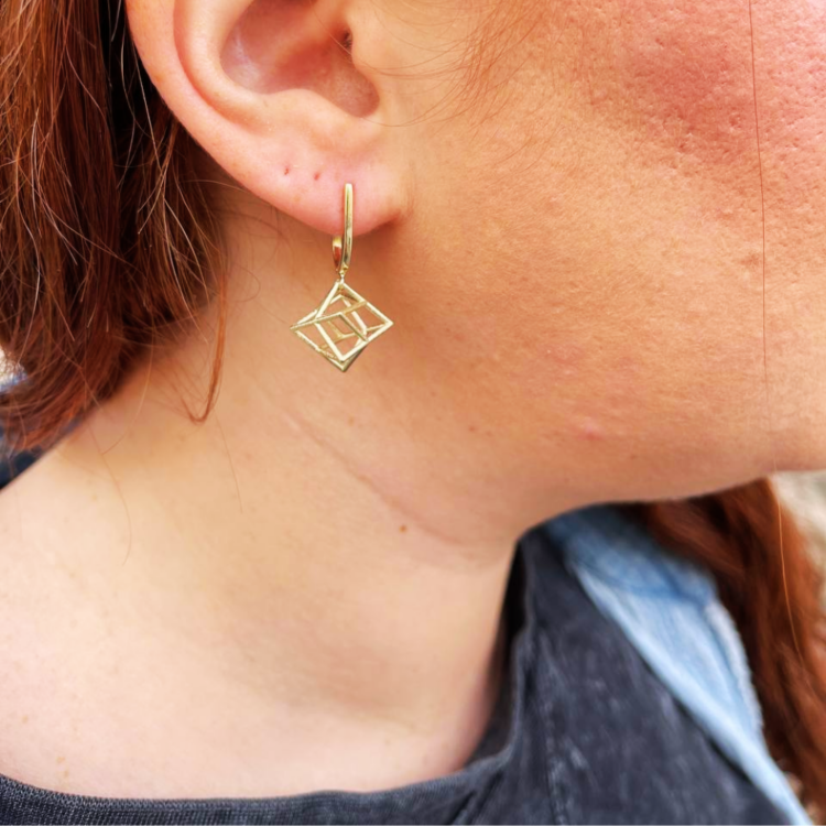 Merkaba Star of David 3D Earrings in 14K Gold