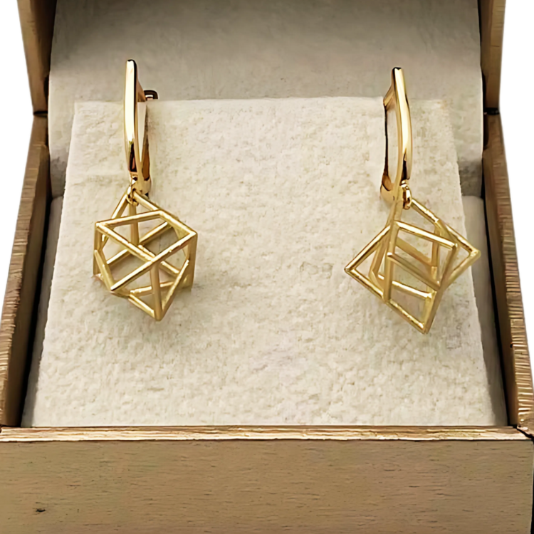 Merkaba Star of David 3D Earrings in 14K Gold