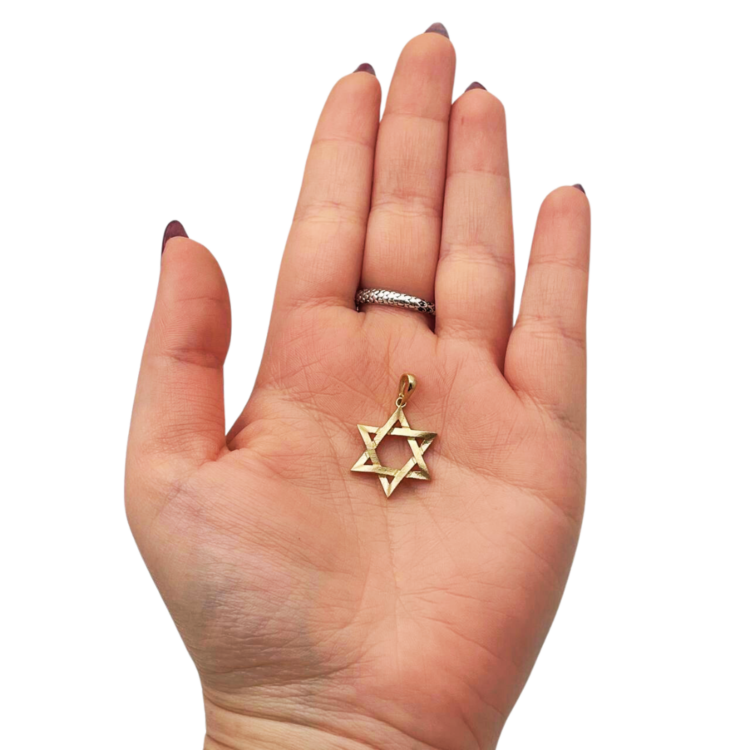 14K Gold Star of David Textured Design Pendant