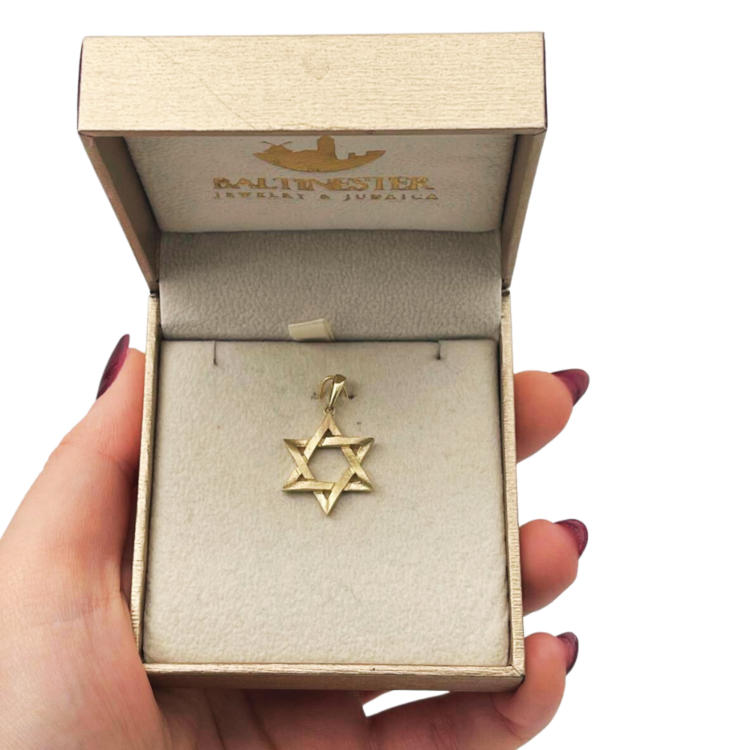 14K Gold Star of David Textured Design Pendant