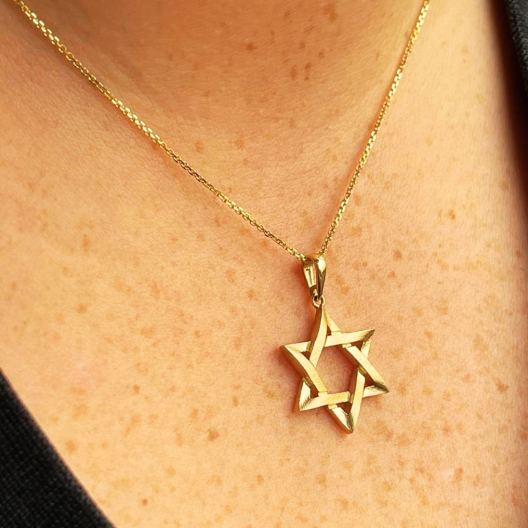 14K Gold Star of David Textured Design Pendant