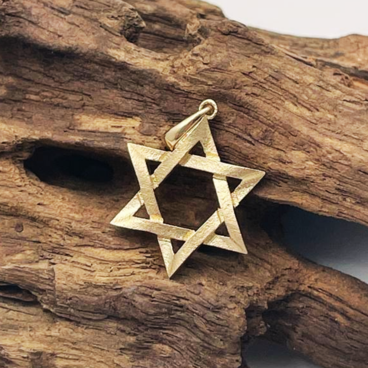 14K Gold Star of David Textured Design Pendant