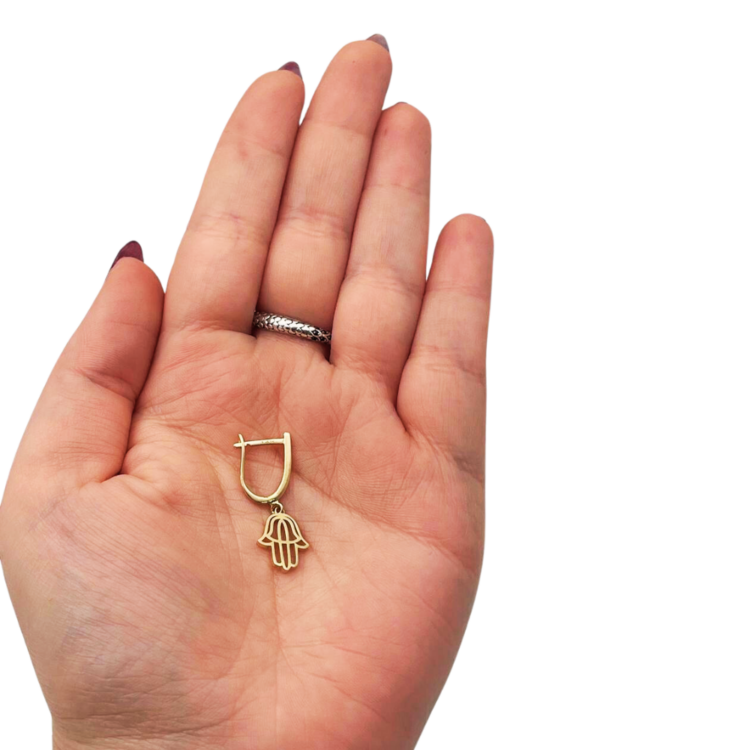 Hamsa Dangling Earrings in 14K Gold