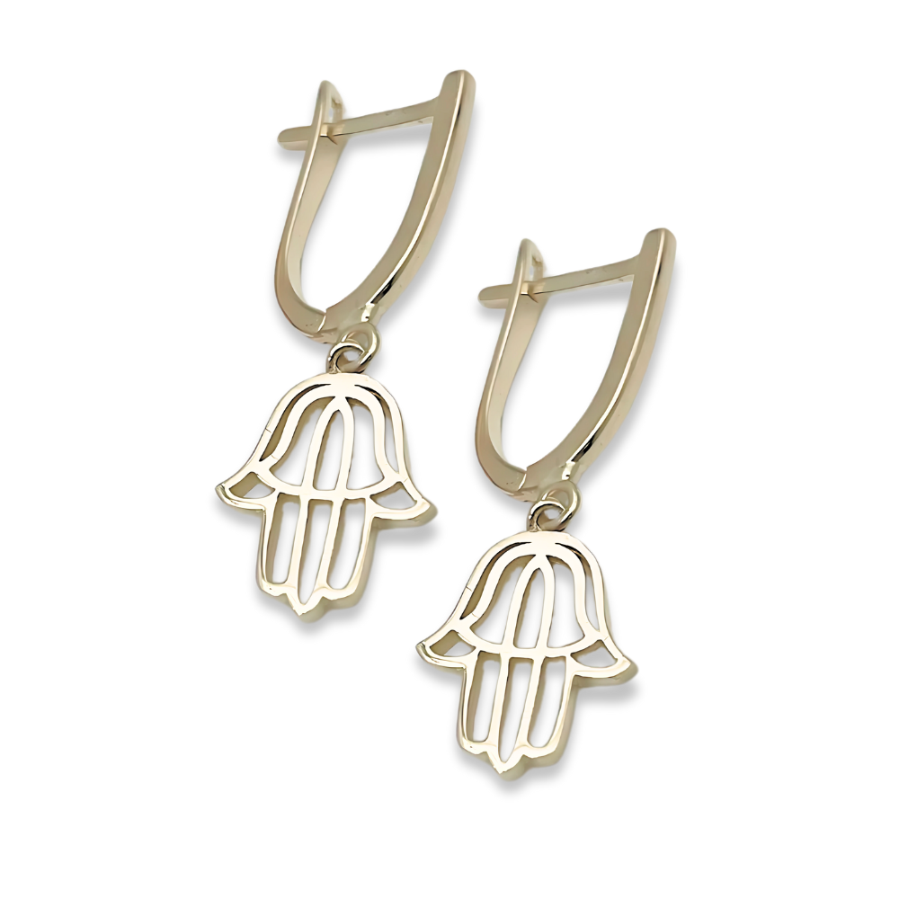 Hamsa Dangling Earrings in 14K Gold