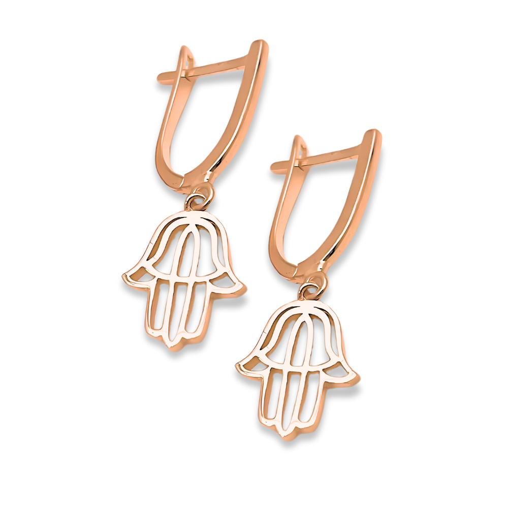 Hamsa Dangling Earrings in 14K Gold