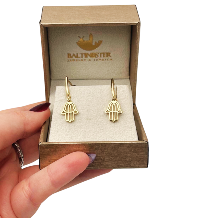 Hamsa Dangling Earrings in 14K Gold