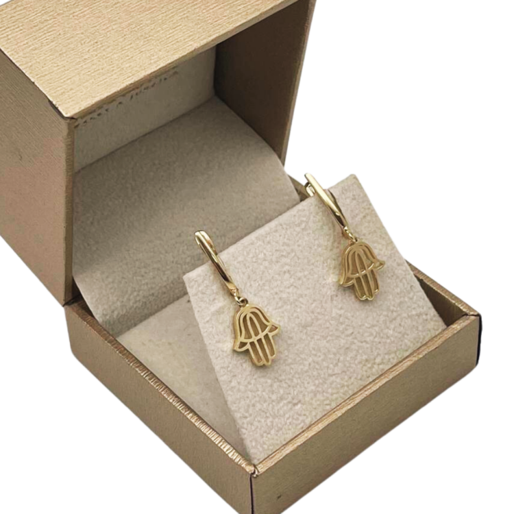 Hamsa Dangling Earrings in 14K Gold