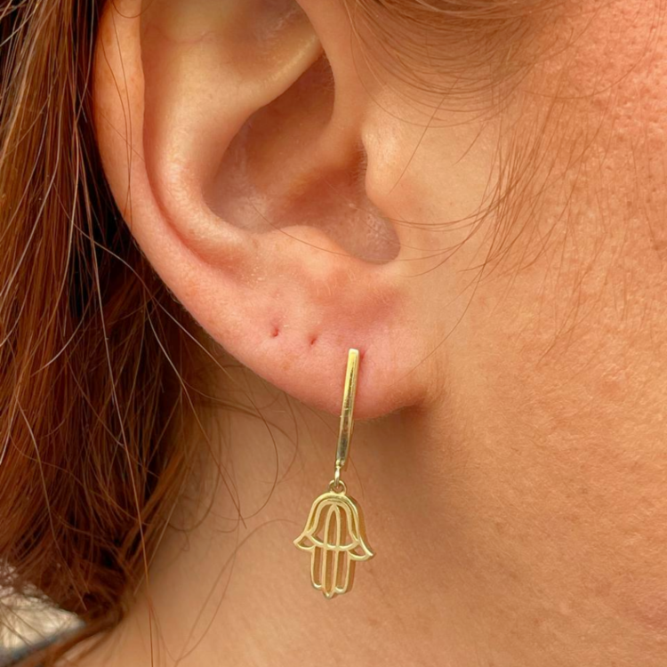 Hamsa Dangling Earrings in 14K Gold